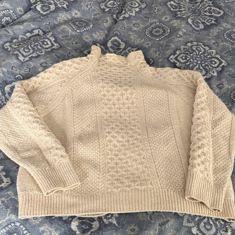 Vince Beige Cable Knit Turtleneck Sweater